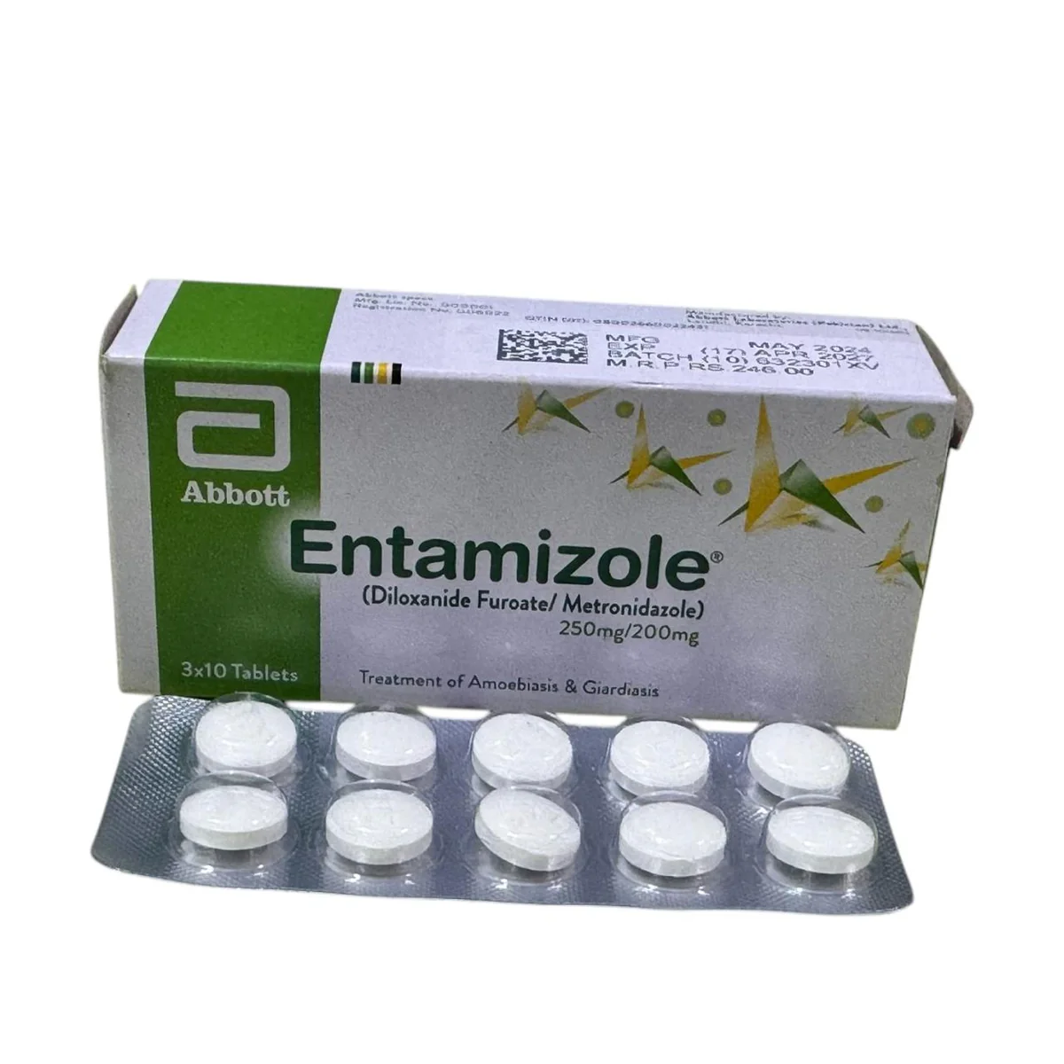 Entamizole Tablets 250Mg/200Mg (1 Box = 3 Strips) (1 Strip = 10 Tablets)