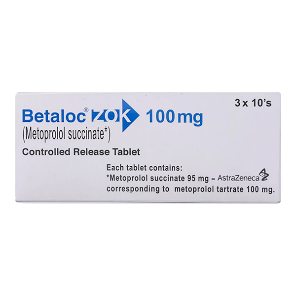 Betaloc Zok Tablets 100Mg (1 Box = 3 Strips) (1 Strip = 10 Tablets)