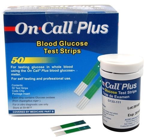 On Call Plus Blood Glucometer Test Strips (Box = 50 Test Strips)