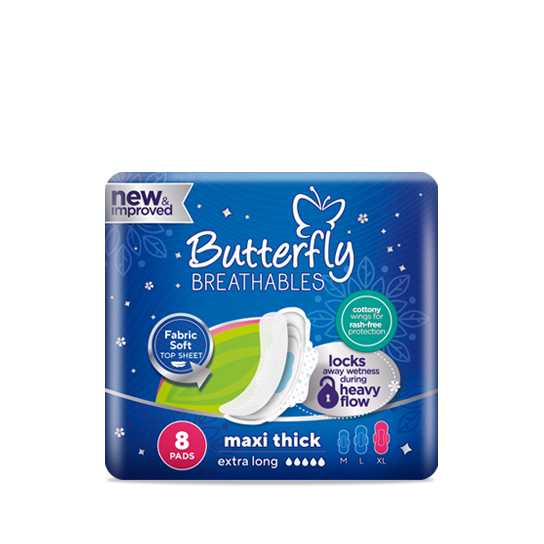 Butterfly Breathables Maxi Thick Sanitary Pads Extra Long 8 Pcs