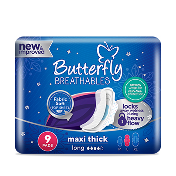 Butterfly Breathables Maxi Thick Sanitary Pads Long 9Pcs